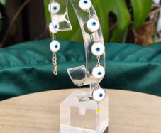 Sterling Silver Evil Eye Glass Charm Bracelet