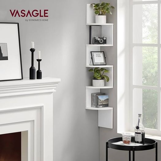 FREE P&P Corner Shelf, 5-tier Floating Wall Shelf With Zigzag Design, Bookshelf, White