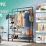 Heavy Duty Clothes Rail, 120KG Black Metal Rack With Double Hanging Clothing Rail, Shoe Rack, Storage Shelves & 4 Coat Hooks, Wardrobe Clothes Rails For Bedroom Office Shop Image 4