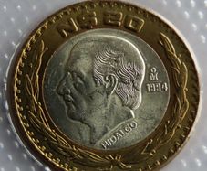 Mexico Silver 20 New Pesos 1994 BUNC Bimetallic vintage collector coin