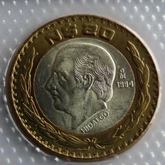 Mexico Silver 20 New Pesos 1994 BUNC Bimetallic vintage collector coin
