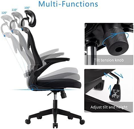 Ergonomic Office Chair Computer Chair with Adjustable Headrest/Lumbar Support, High Back 3D Armrests Home Mesh Chair (Black)