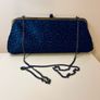 Olga Berg Navy Satin & Lace Clutch Bag with Chain Strap New Image 3