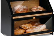 Double Decker Bamboo Bread Bin 2-Layer Bread Box for Kitchen Large Capacity Food Bread Storage Retro 39x25x32cm Black