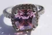 Vintage Solid Sterling Silver 925 and DQCZ Pink Halo Ring Size L1/2 - 3,43g