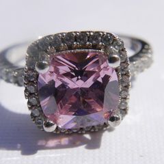 Vintage Solid Sterling Silver 925 and DQCZ Pink Halo Ring Size L1/2 - 3,43g