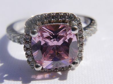 Vintage Solid Sterling Silver 925 and DQCZ Pink Halo Ring Size L1/2 - 3,43g