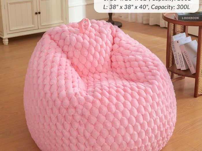 Luxury Bubble Fluffy Faux Rabbit Fur Bean Bag Cover(No Filler), Pink No-Shed, Non-Slip Bottom, Wrap-Around Zipper, Washable, Sweet Stuffed Animal Storage Beanbag Cover for Kids Teens Girls Adult