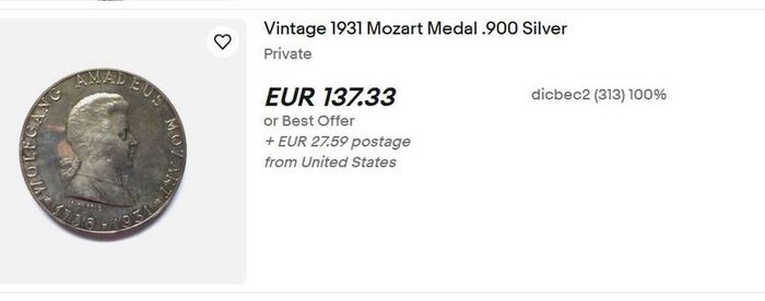 Silver 1931 Wolfgang Amadeus Mozart medal