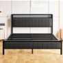 5ft King Size Bed Frame with Storage Upholstered Headboard Shelf Image 6