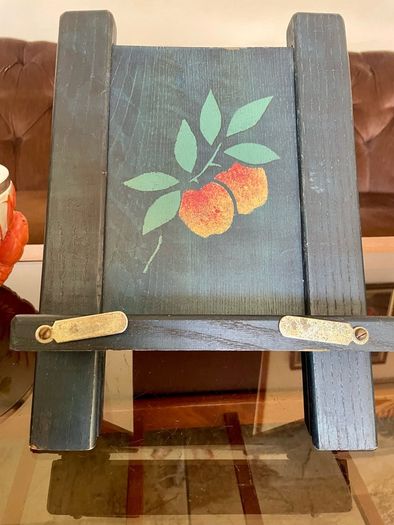 Rustic Teal Blue Wooden Cookbook Stand Folding Recipe Book Holder Tablet iPad Easel
