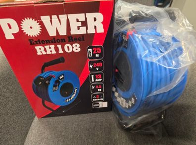 POWER RH108 25m Heavy Duty Extension Cable Reel Brand New