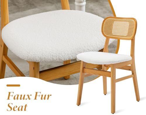 set of 4, wood, kitchen chairs, PU leather upholstered Rattan