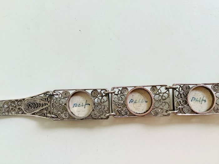 Vintage Delft Windmill Tourist Bracelet Mid Century Dutch Filigree 18cm