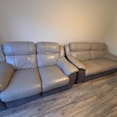DFS Genuine Leather Recliner Sofa Suite and Footstool
