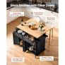 Kitchen Island Cart, 43" Wood Top Mobile Carts with Storage Cabinet, Rolling Table with Drop Leaf, Spice Rack, Towel Bar, Adjustable Shelf, Drawer, and Hooks, Portable Islands on Wheels, Black Image 4