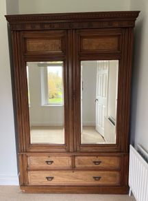 Antique Edwardian Walnut Mirrored Wardrobe