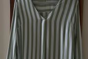 House Brand Sage Green &amp; White Striped V-Neck Blouse - Size M