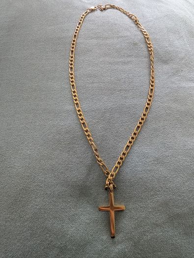 Adorato Jewelry 24k Gold Cross Figaro 22 inch chain