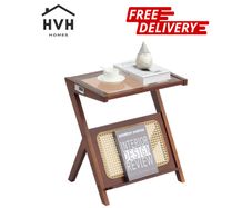 Rattan Coffee Table Z-Shaped Rattan Coffee Table 1-Tier for Living Room