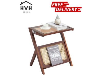 Rattan Coffee Table Z-Shaped Rattan Coffee Table 1-Tier for Living Room
