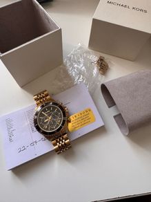 Michael Kors Bayville Chronograph Black Dial Gold Steel Strap Watch For Men - MK8726