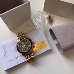 Michael Kors Bayville Chronograph Black Dial Gold Steel Strap Watch For Men - MK8726