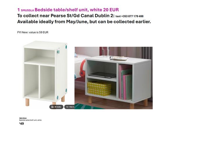 1 SMUSSLA Bedside table/shelf unit, white 20 EURbedside