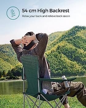 Set of 2 Folding Camping Chairs, Comfortable, Heavy Duty Structure, Max. Load Capacity 150 kg, with Cup Holder, Outdoor Chairs, Green (FREE SHIPPING)