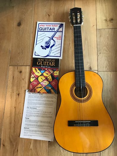 Hand -Crafted Guitar + 2 Guitar Books + Tin Whistle sheets