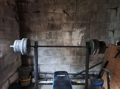Weightlifting Bench, Barbell, Dumbells and 50kgs of weights