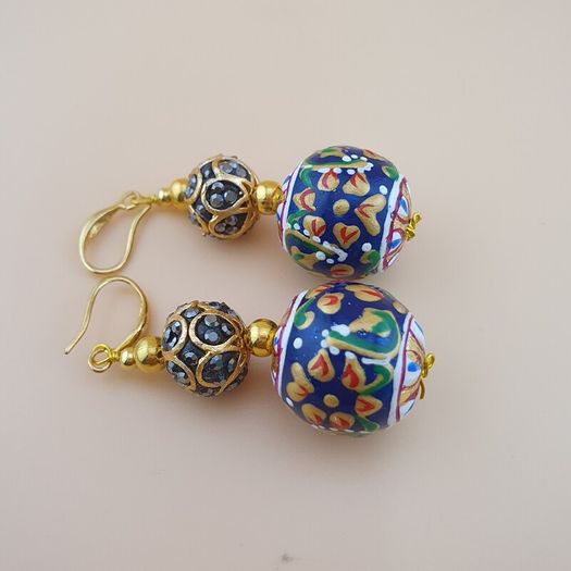 Beautiful Handmade Afghani Design Colorful Enamel Drop Earrings