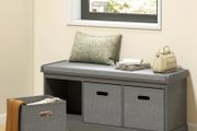 Three-Drawer Shoe Storage Bench, with Padded Top Seat - Grey