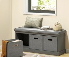 Three-Drawer Shoe Storage Bench, with Padded Top Seat - Grey