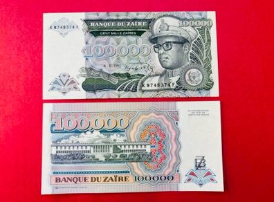 Zaire  100,000  Zaires  1992  Pick  41a   ( Uncirculated )