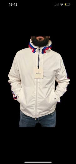MONCLER Rukbat Logo-jacquard Hooded Windbreaker White Jacket Size 4 (XL)