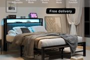 Double Bed Frame with Storage and LED Lights