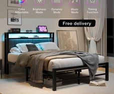 Double Bed Frame with Storage and LED Lights