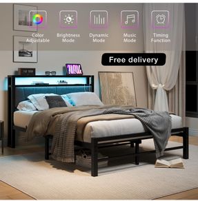 Double Bed Frame with Storage and LED Lights