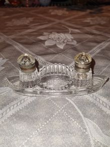 Antique Glass Double inkwell in boat form