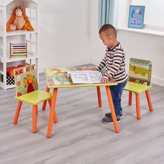 Wooden Table and Chairs Set, Engineered Wood, Multicoloured, 44 H x 60cm W x 60 D
