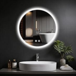 Round Bathroom Mirror with LED Lights, 60x60cm