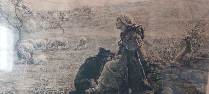 Vintage Pastoral Lithograph Ornate Gold Frame