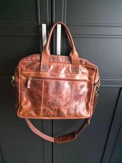 STILORD Genuine Leather Vintage Laptop Briefcase Messenger Bag Brown