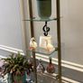 Vintage Mid-Century 4-Tier Brass & Glass Etagere Shelf Unit with Wooden Handle Accent Image 3