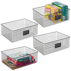 Brand New mDesign Set of 4 Metal Storage Boxes Organiser Box with Label Space for Kitchen, Pantry, etc. Compact and Universal Wire Storage Basket Matte Black