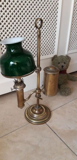 Elegant Victorian Adjustable Brass Student Lamp with Racing Green Ceramic Shade
