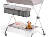 Baby Changing Table, Folding Diaper Changing Station with Lockable Wheels, Portable Changing Table 3-level Adjustable Heights, with Storage Basket & Hanging Racks for Newborns & Infant