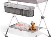 Baby Changing Table, Folding Diaper Changing Station with Lockable Wheels, Portable Changing Table 3-level Adjustable Heights, with Storage Basket &amp; Hanging Racks for Newborns &amp; Infant