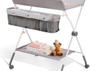 main image for ad Baby Changing Table, Folding Diaper Changing Station with Lockable Wheels, Portable Changing Table 3-level Adjustable Heights, with Storage Basket &amp; Hanging Racks for Newborns &amp; Infant